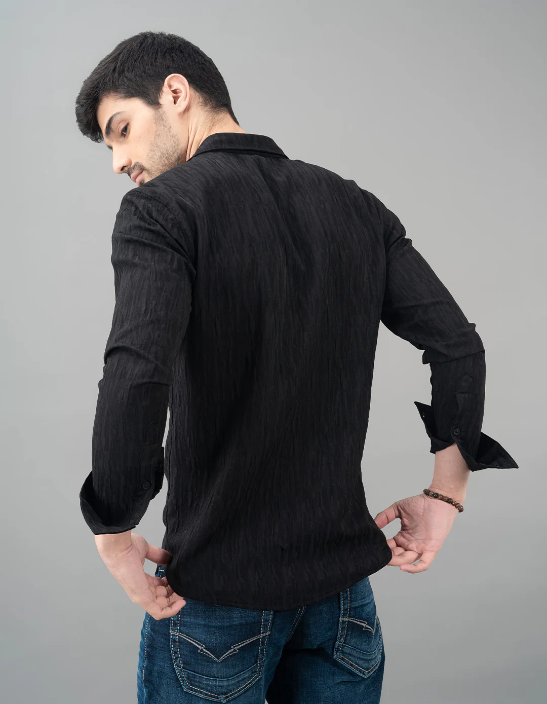 Black Full Sleeve Seersucker Shirt - Image 5