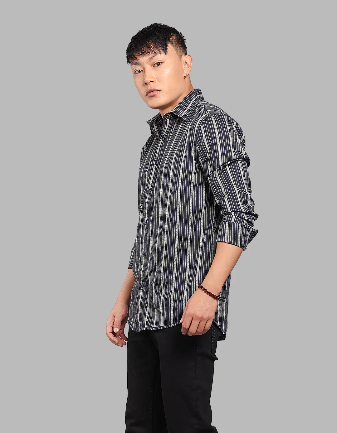 Black Full Sleeve Stripe Shirt - Image 3