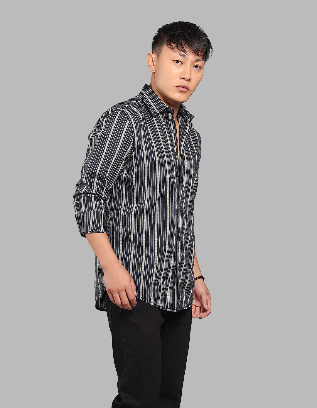 Black Full Sleeve Stripe Shirt - Image 4