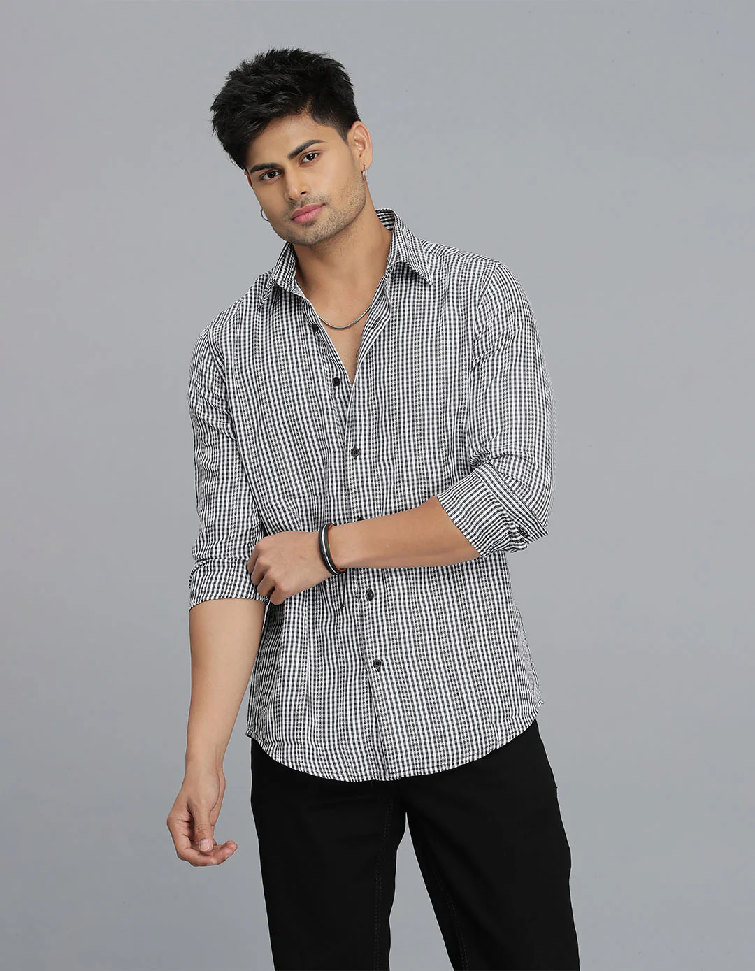Black Full Sleeves Check Shirt