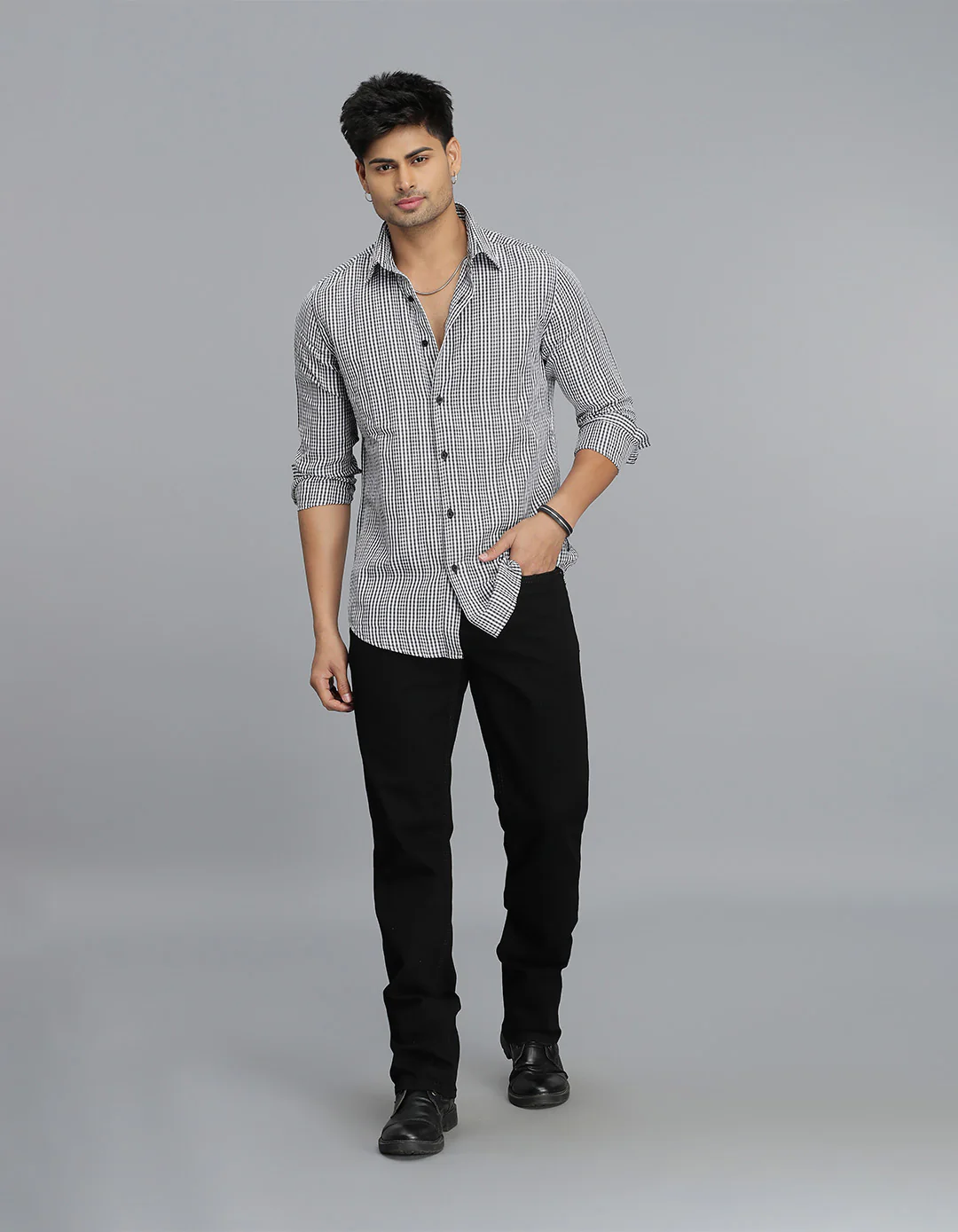 Black Full Sleeves Check Shirt - Image 2