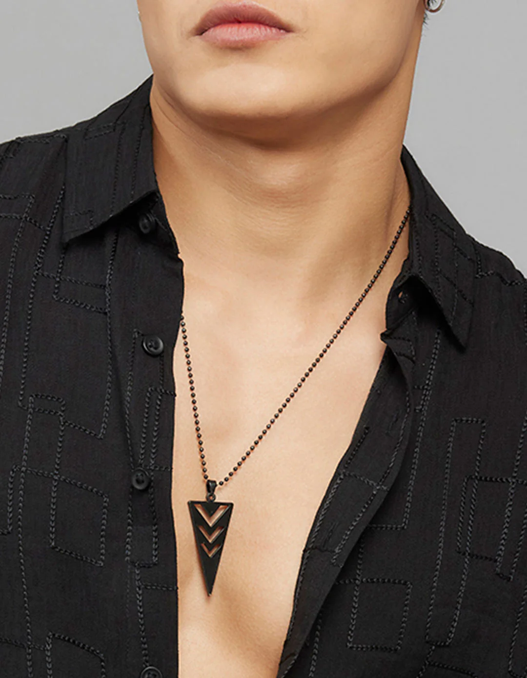 Black Full Sleeves Embroidered Stitch Texture Shirt - Image 5