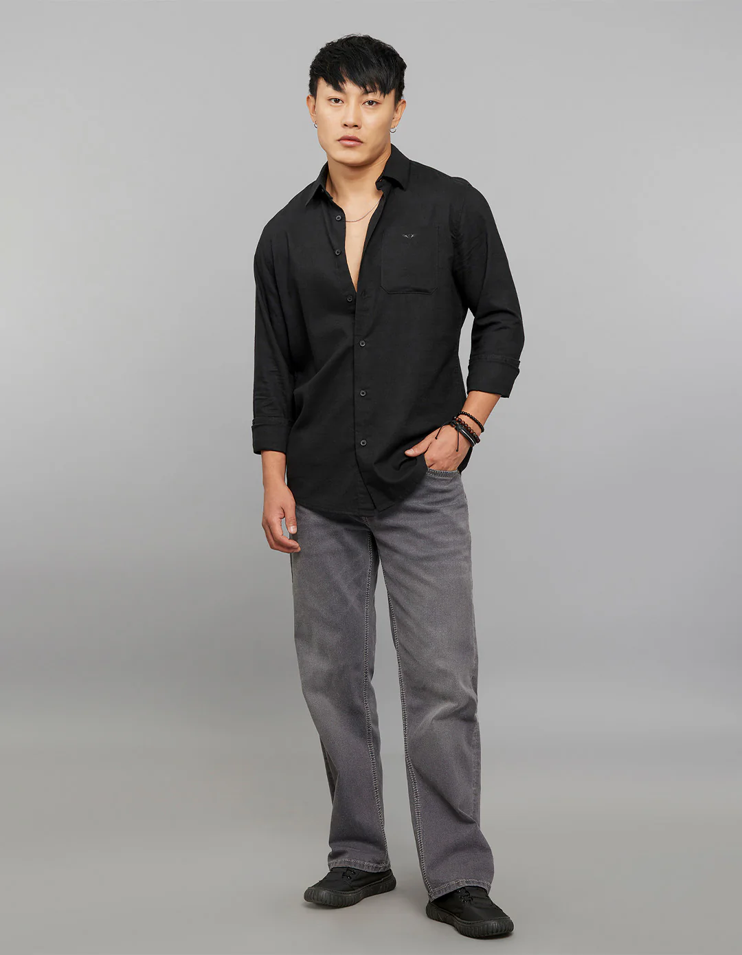 Black Full Sleeves Linen Blend Shirt - Image 2