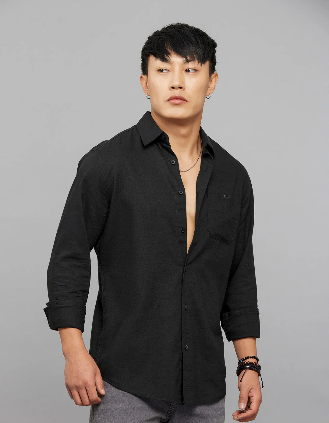 Black Full Sleeves Linen Blend Shirt - Image 3