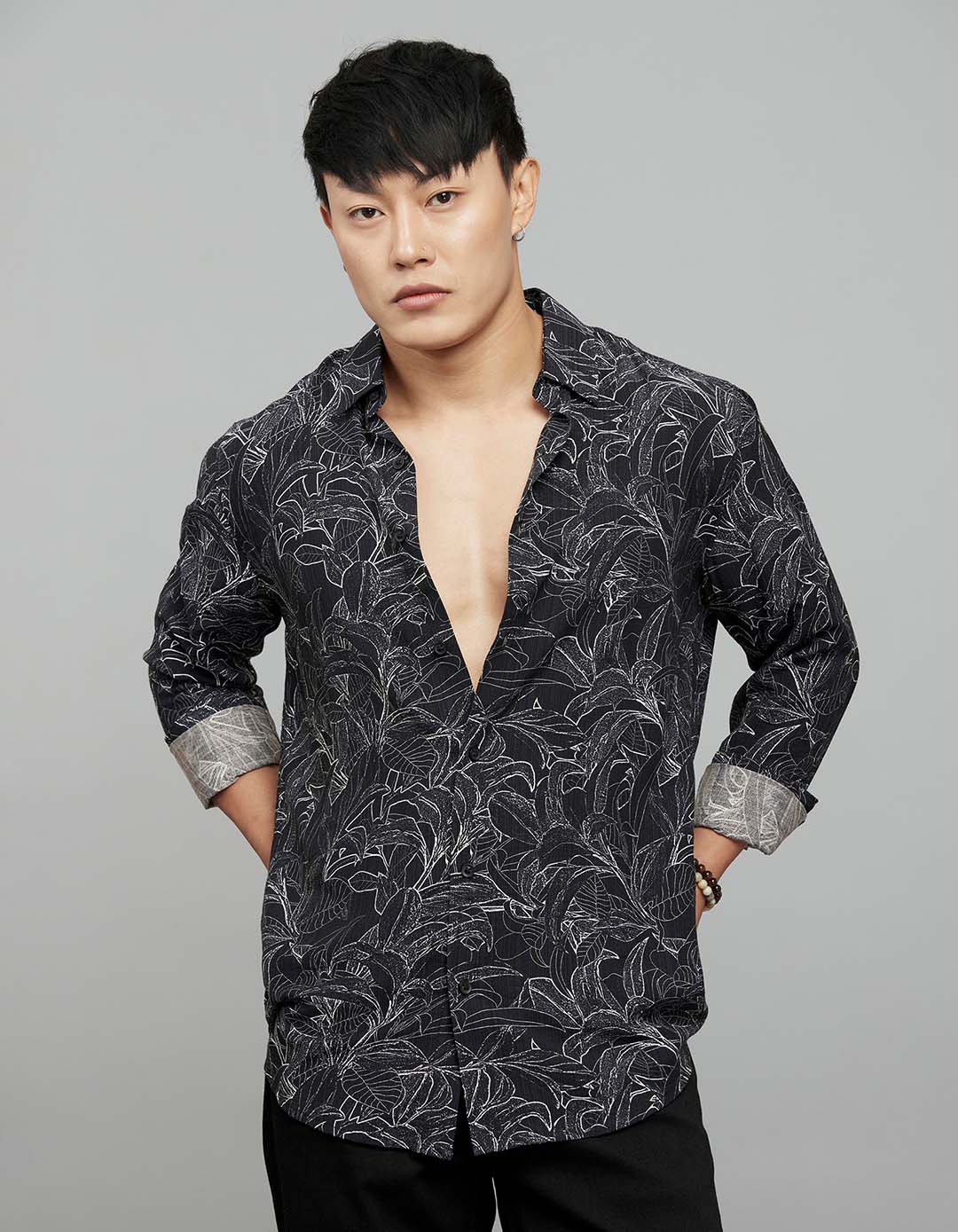 Black Full Sleeves Printed Shirt