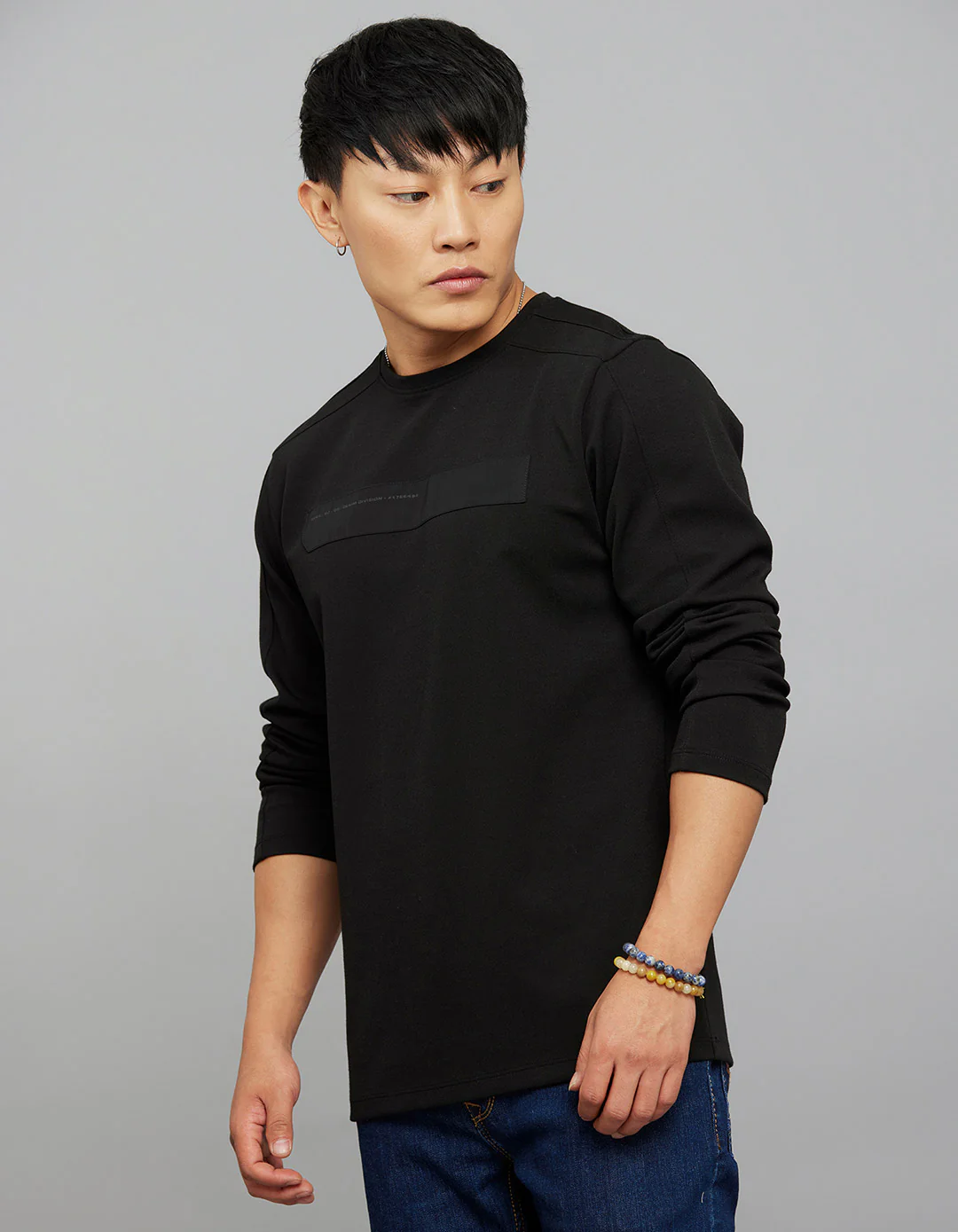 Black Full Sleeves Round Neck Tee - Image 3