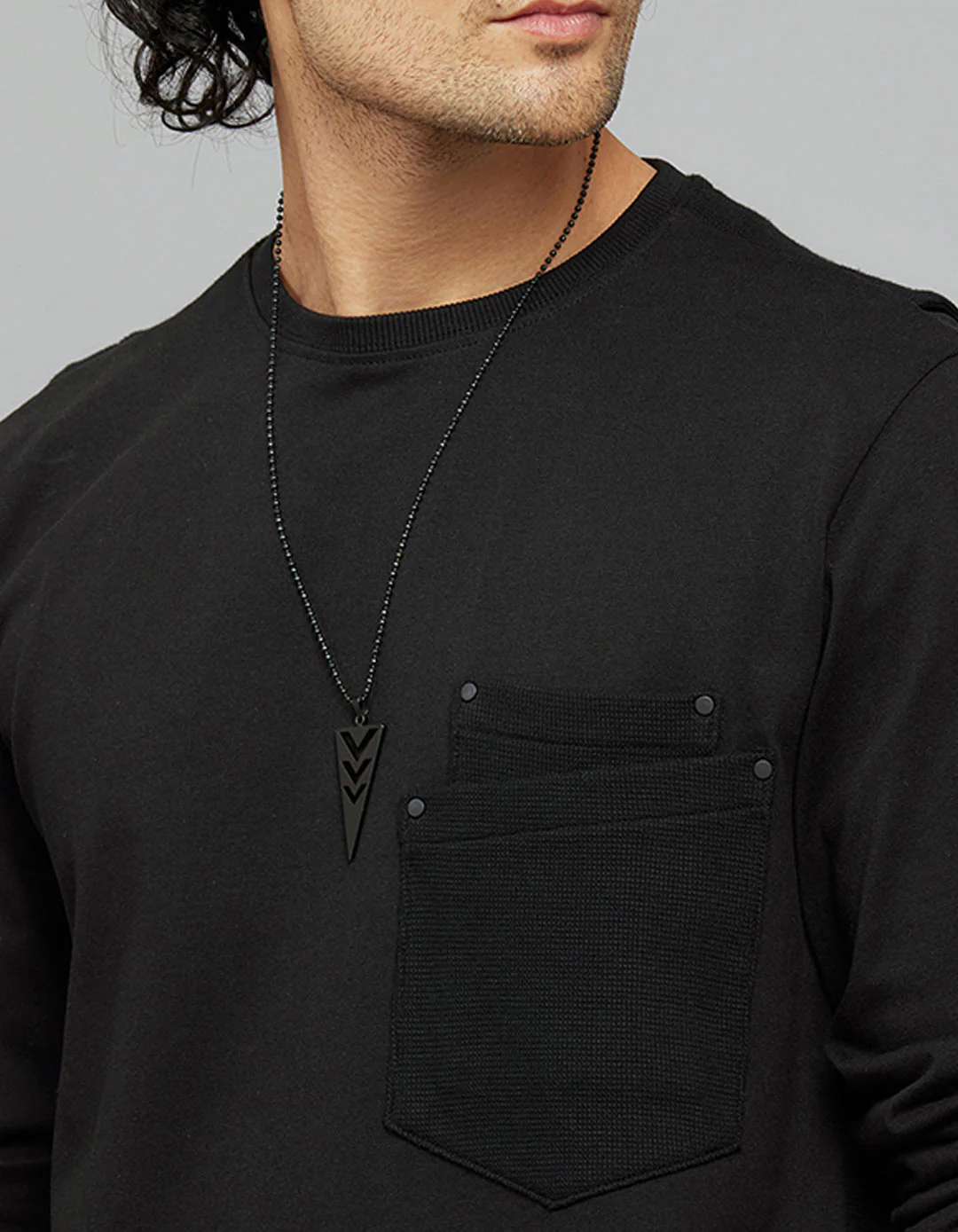 Black Full Sleeves Round Neck Tee - Image 6