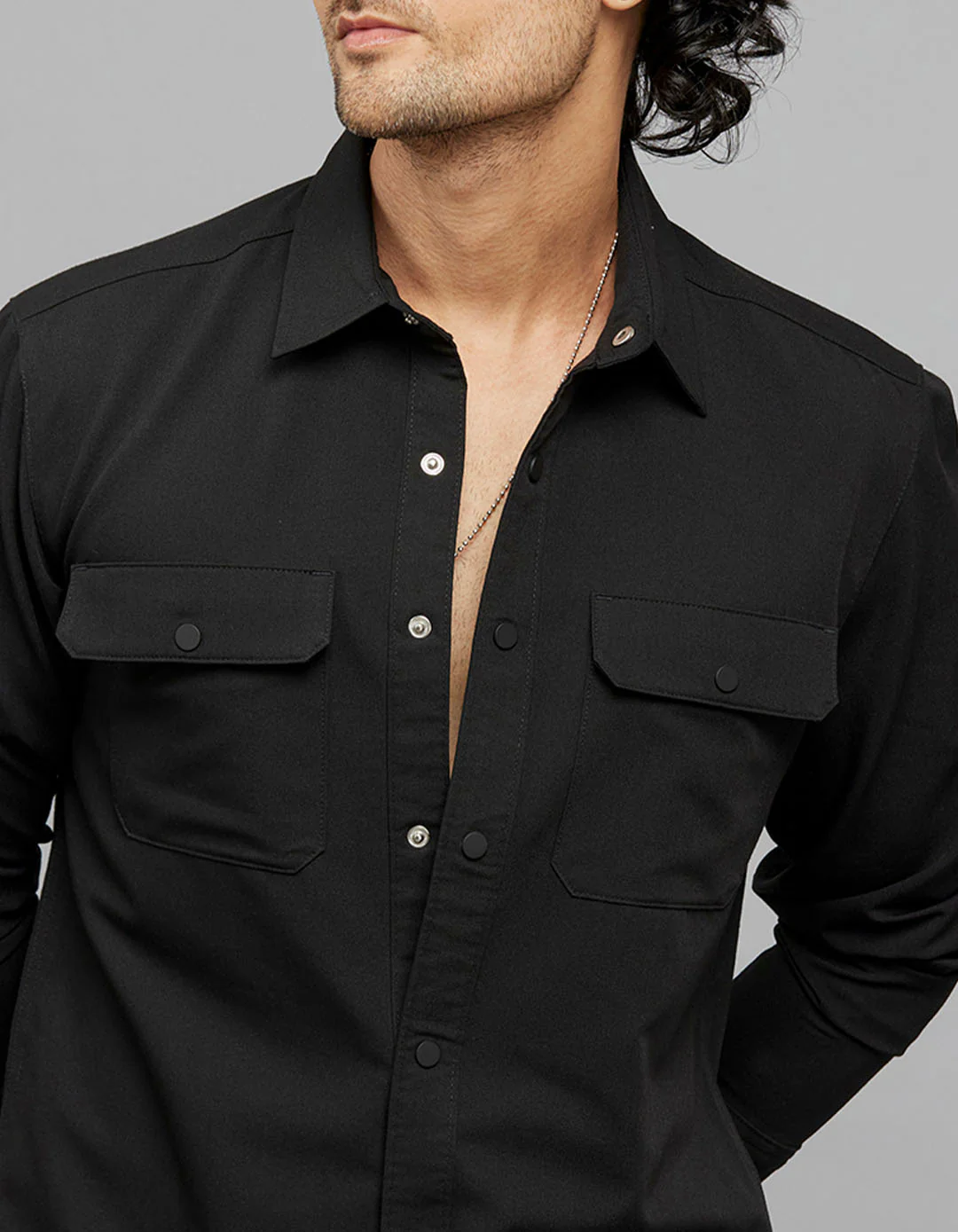 Black Full Sleeves Solid Shirt - Image 5