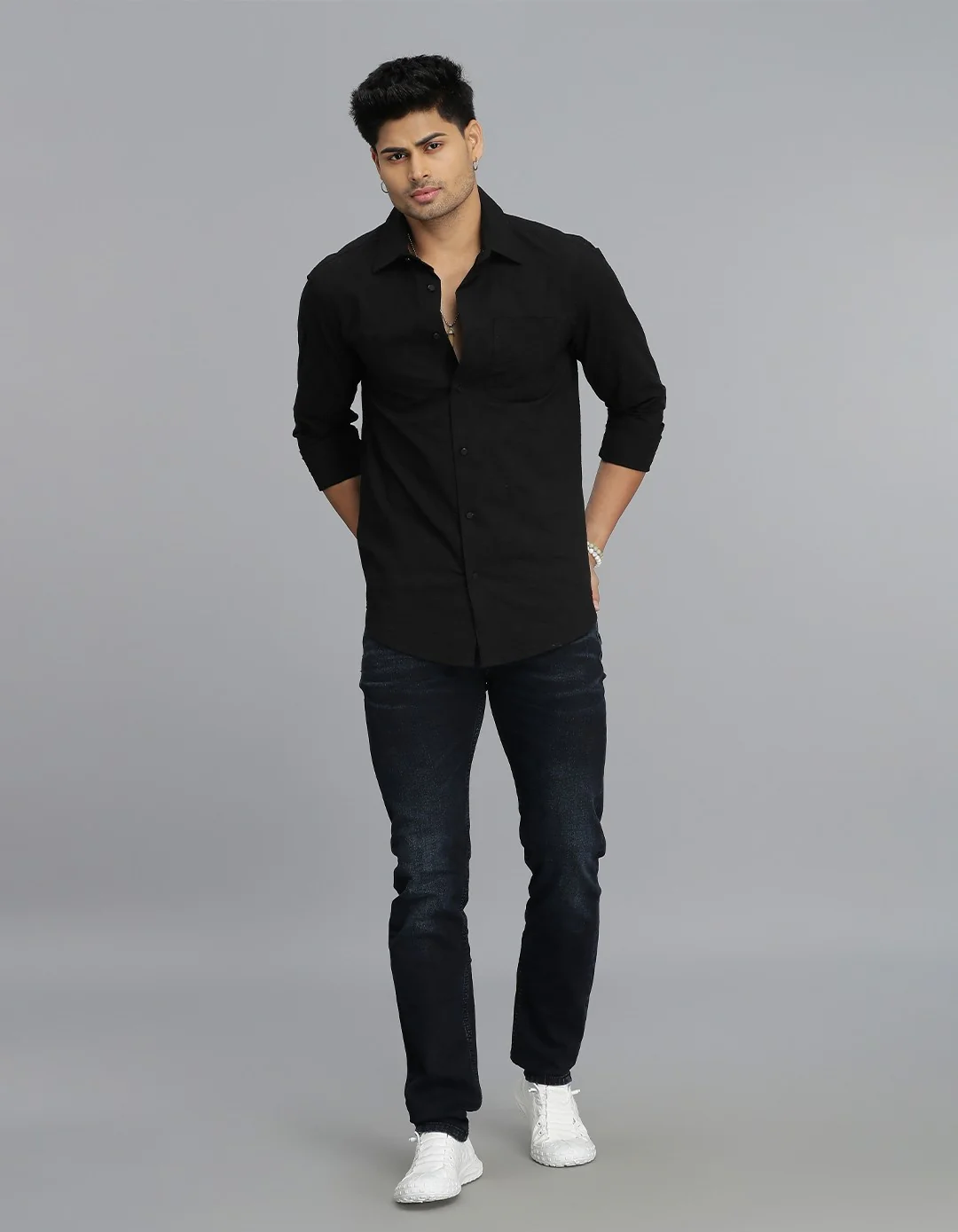 Black Full Sleeves Textured Dobby Shirt - Image 2