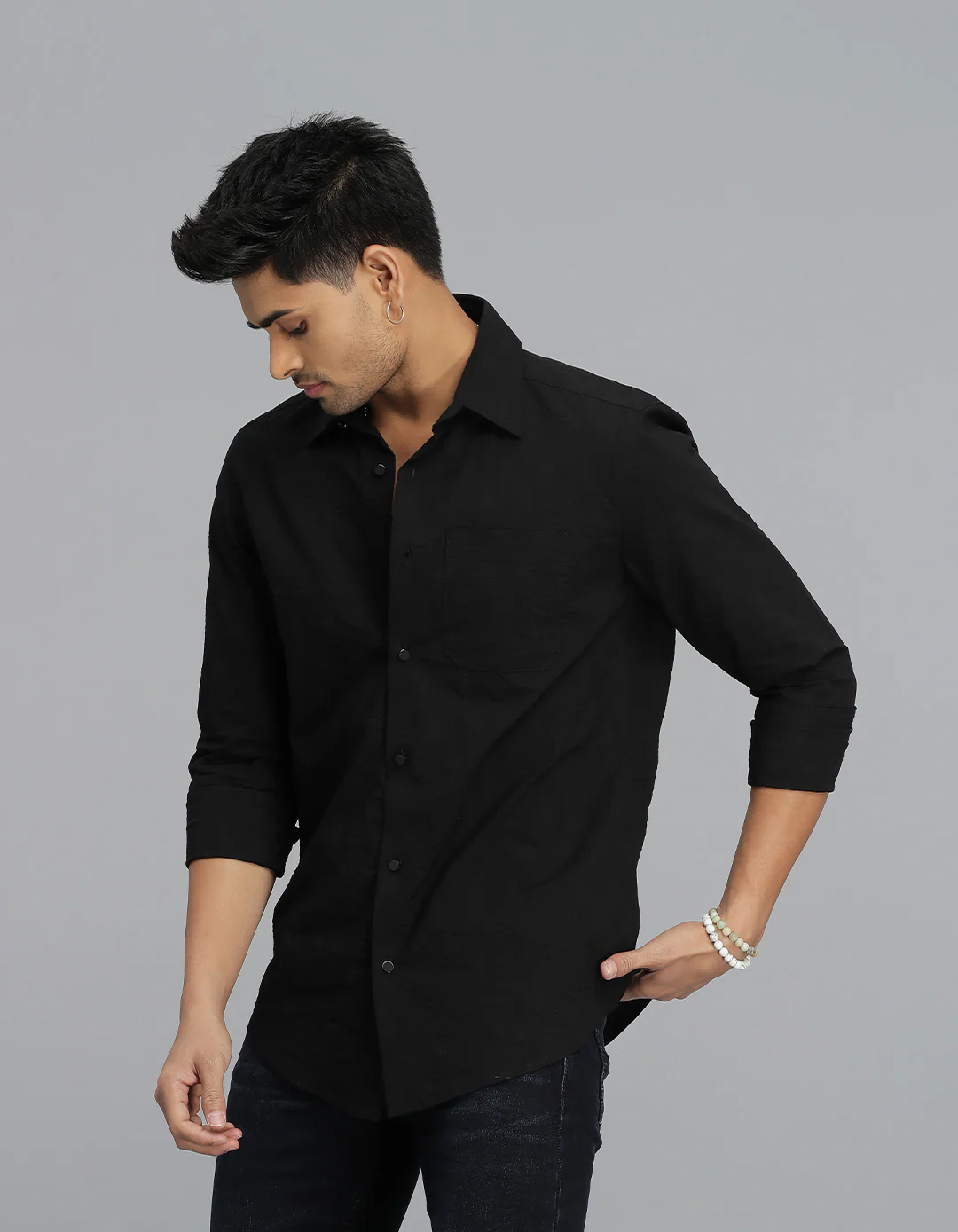 Black Full Sleeves Textured Dobby Shirt - Image 3