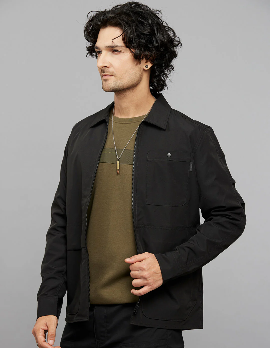 Black Full Sleeves Zipper Front Closure Shacket - Image 3