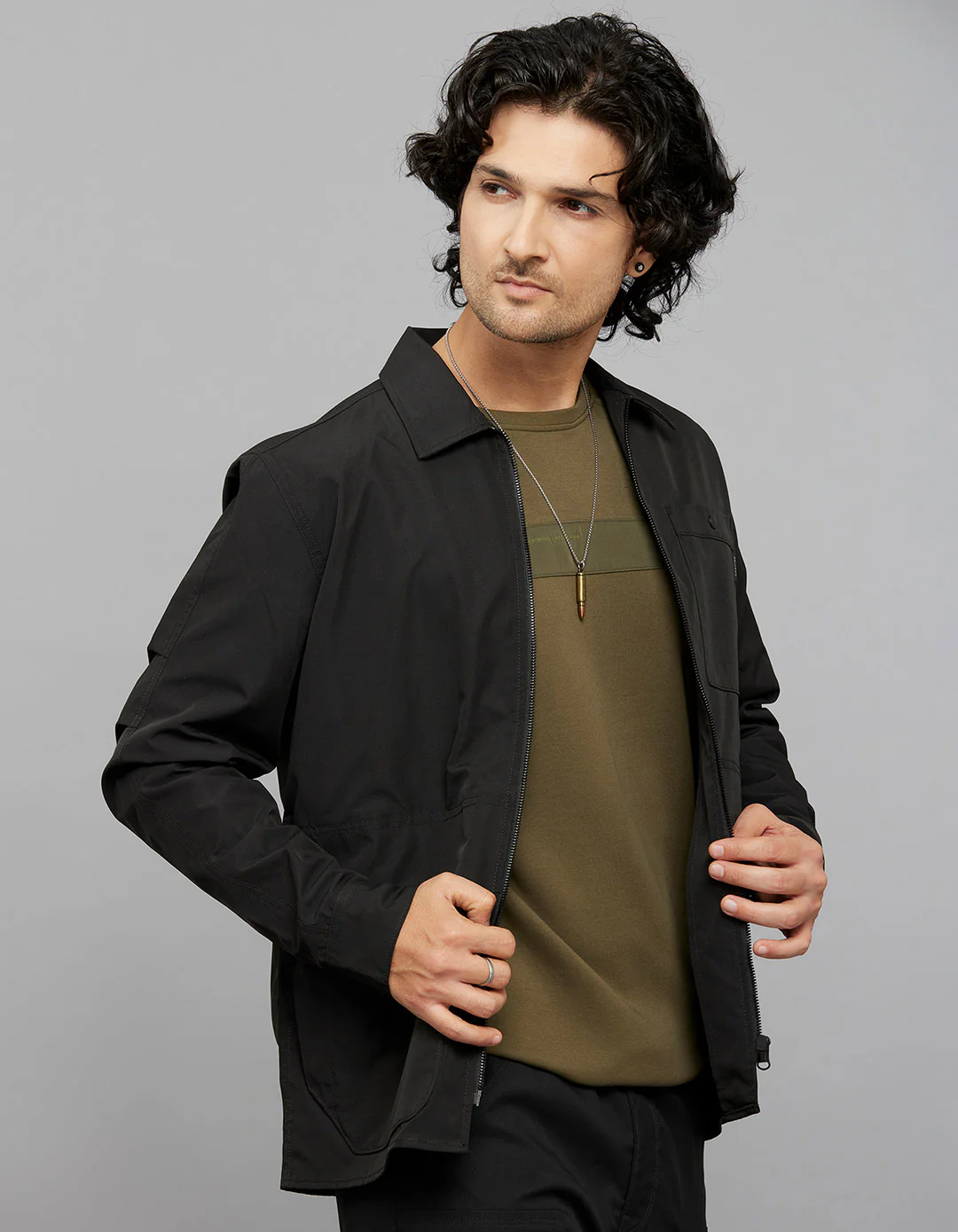 Black Full Sleeves Zipper Front Closure Shacket - Image 4