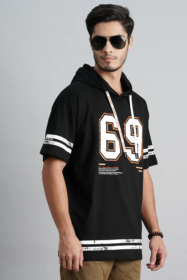 Black Half Sleeve Oversized Hoodie Tee - Image 3