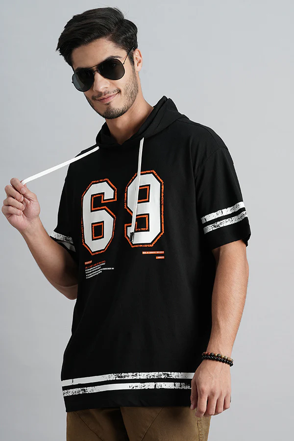 Black Half Sleeve Oversized Hoodie Tee - Image 5