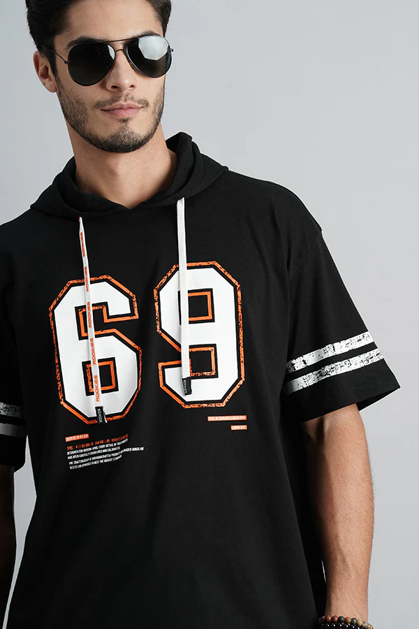 Black Half Sleeve Oversized Hoodie Tee - Image 6