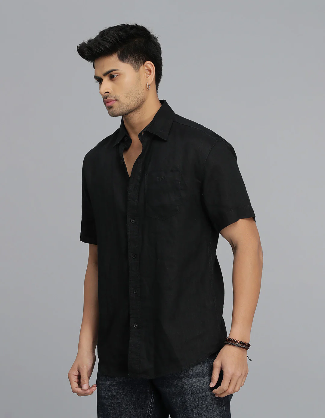 Black Half Sleeves 100% Linen Shirt - Image 3