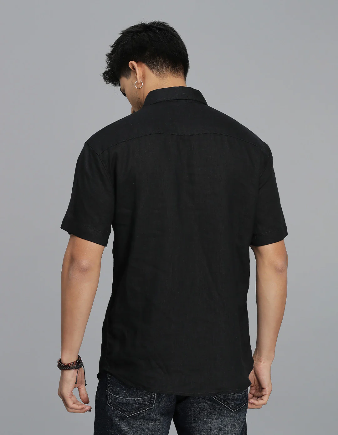 Black Half Sleeves 100% Linen Shirt - Image 5