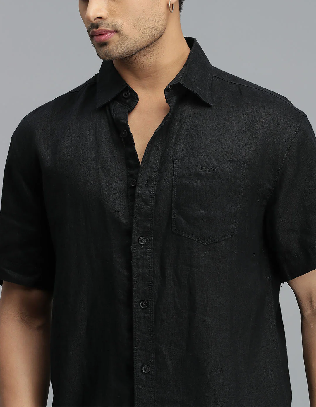 Black Half Sleeves 100% Linen Shirt - Image 6