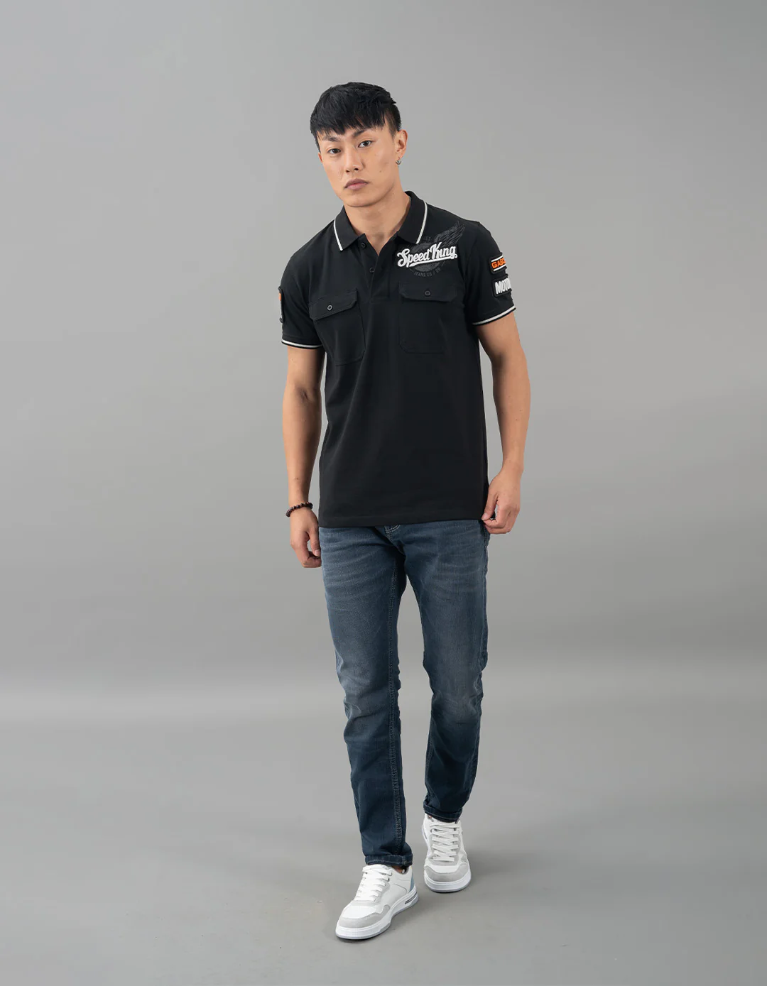 Black Half Sleeves Pique Polo Tee - Image 2
