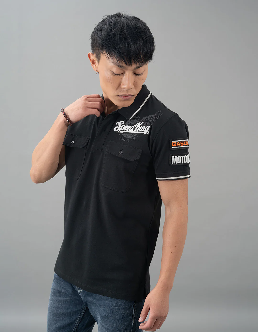 Black Half Sleeves Pique Polo Tee - Image 3