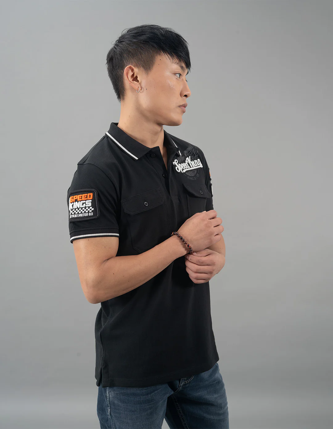 Black Half Sleeves Pique Polo Tee - Image 4
