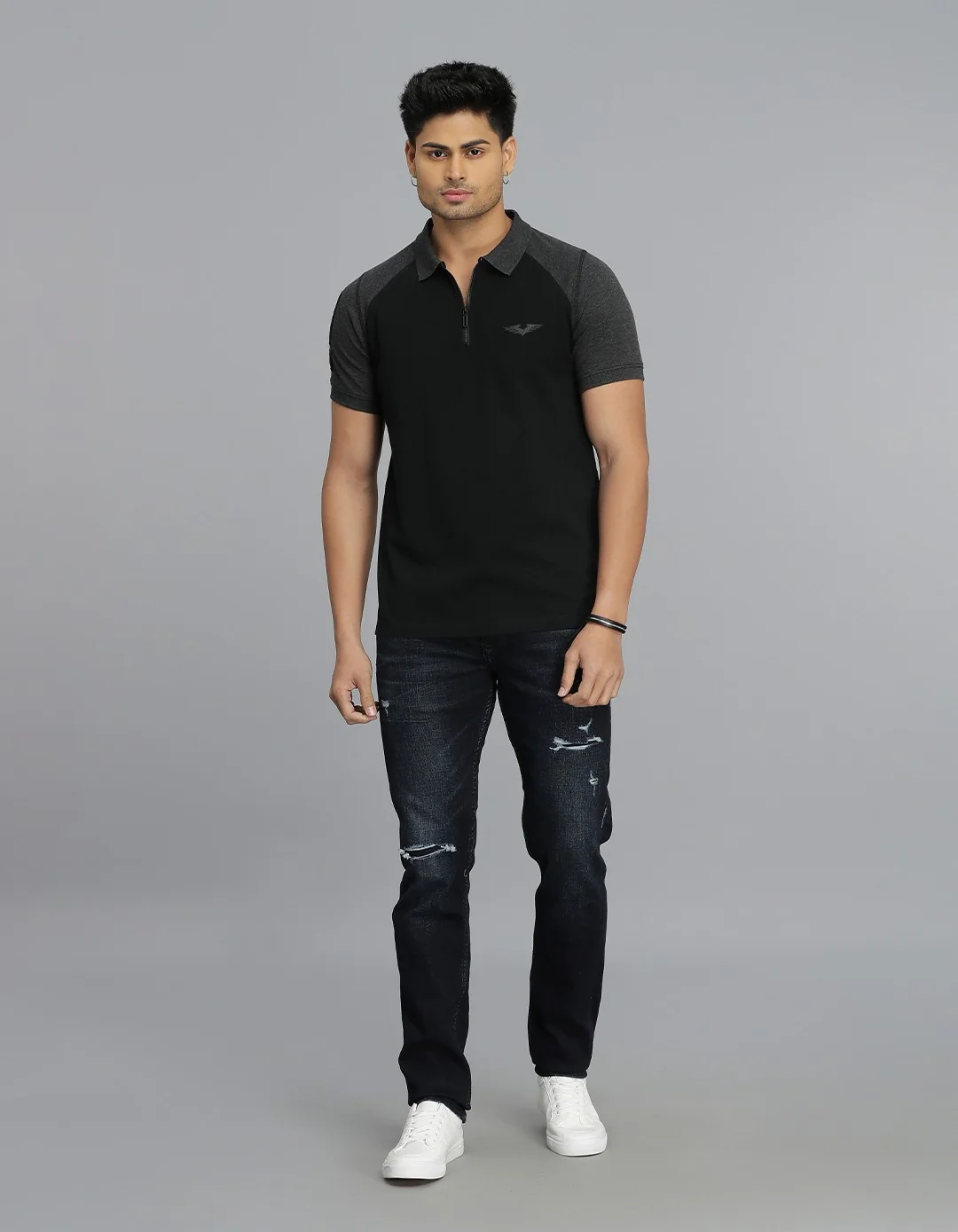 Black Half Sleeves Pique Polo Tee - Image 2