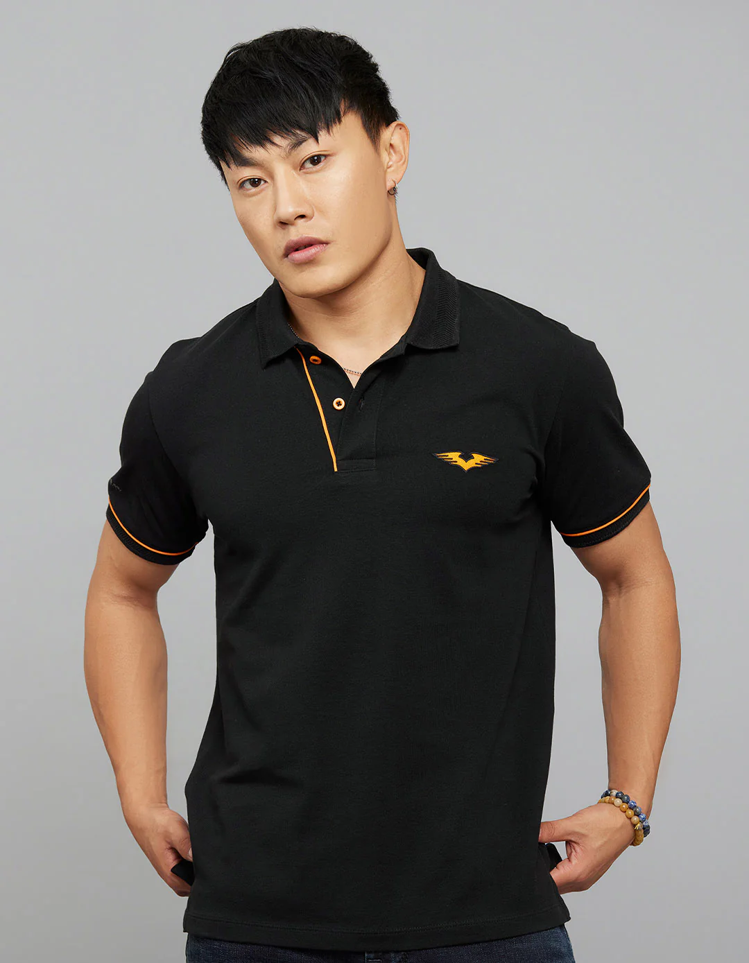 Black Half Sleeves Pique Polo Tee