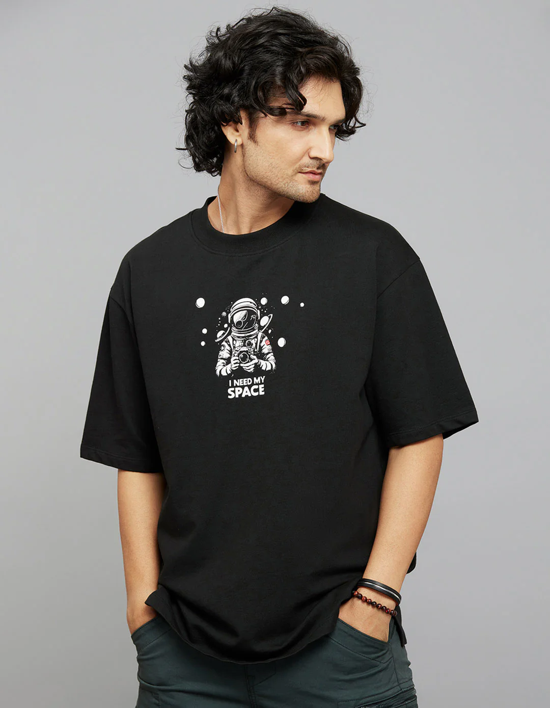 Black Half Sleeves Round Neck Oversized Tee