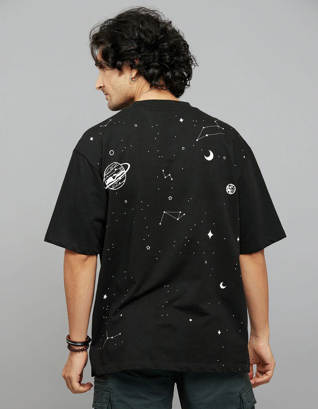 Black Half Sleeves Round Neck Oversized Tee - Image 2