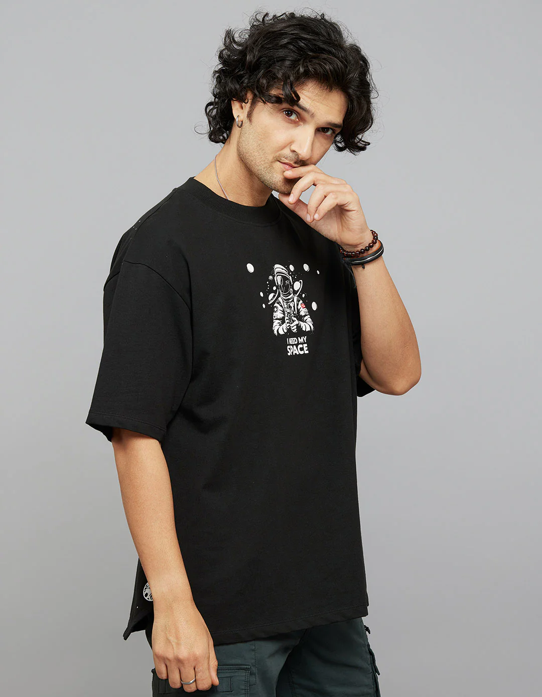 Black Half Sleeves Round Neck Oversized Tee - Image 4