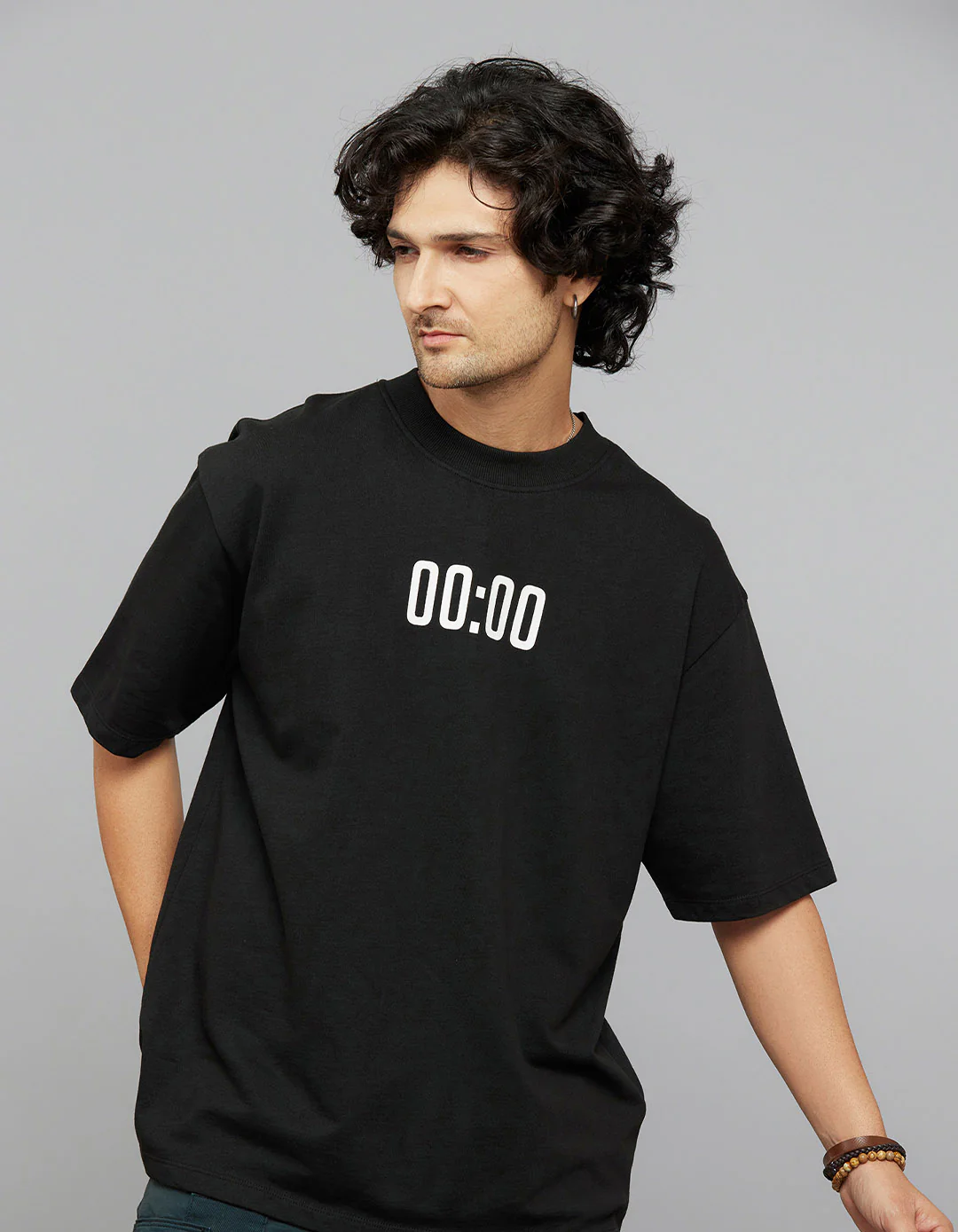 Black Half Sleeves Round Neck Oversized Tee - Image 2