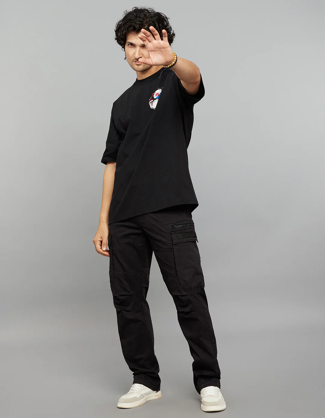 Black Half Sleeves Round Neck Oversized Tee - Image 2