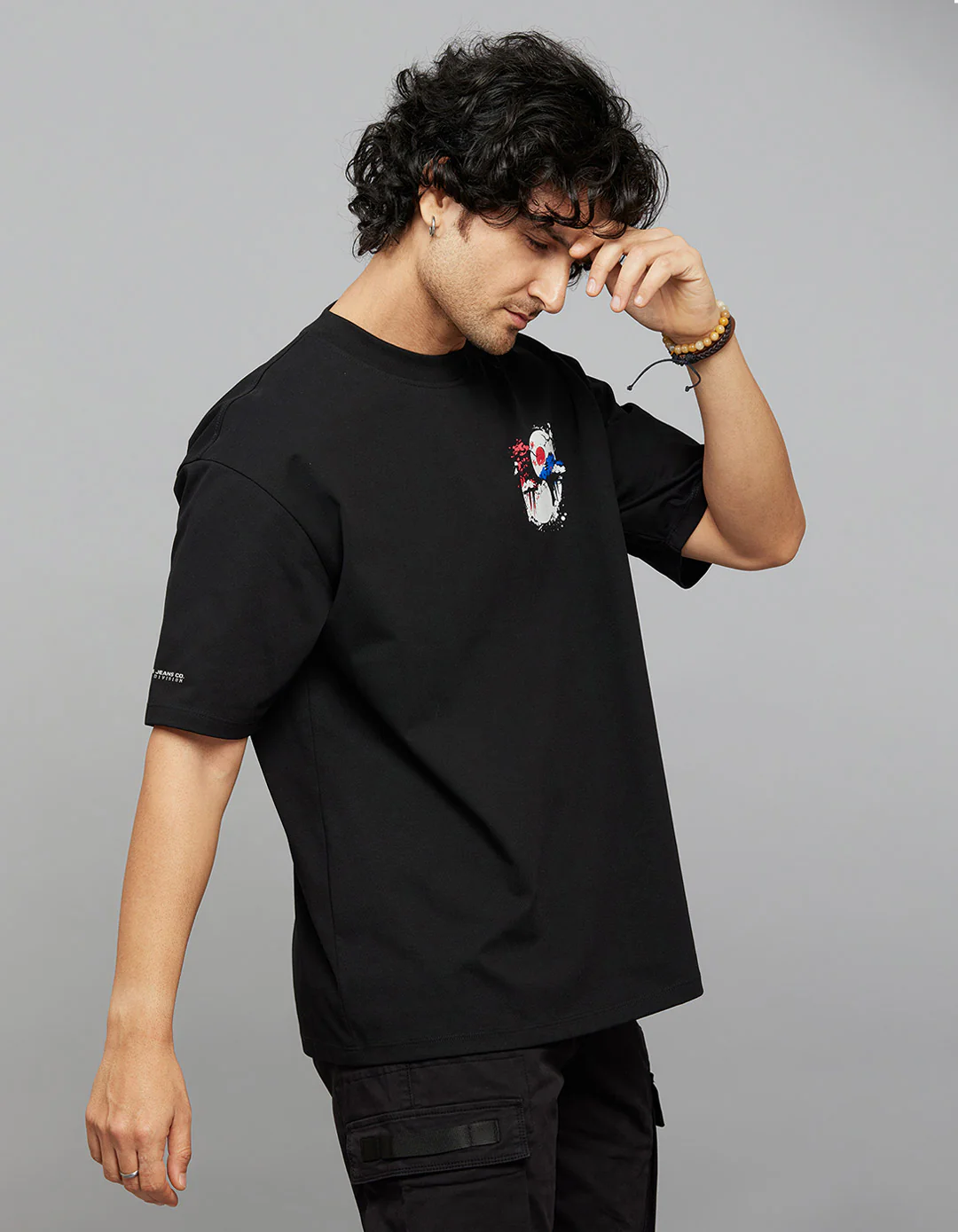 Black Half Sleeves Round Neck Oversized Tee - Image 6