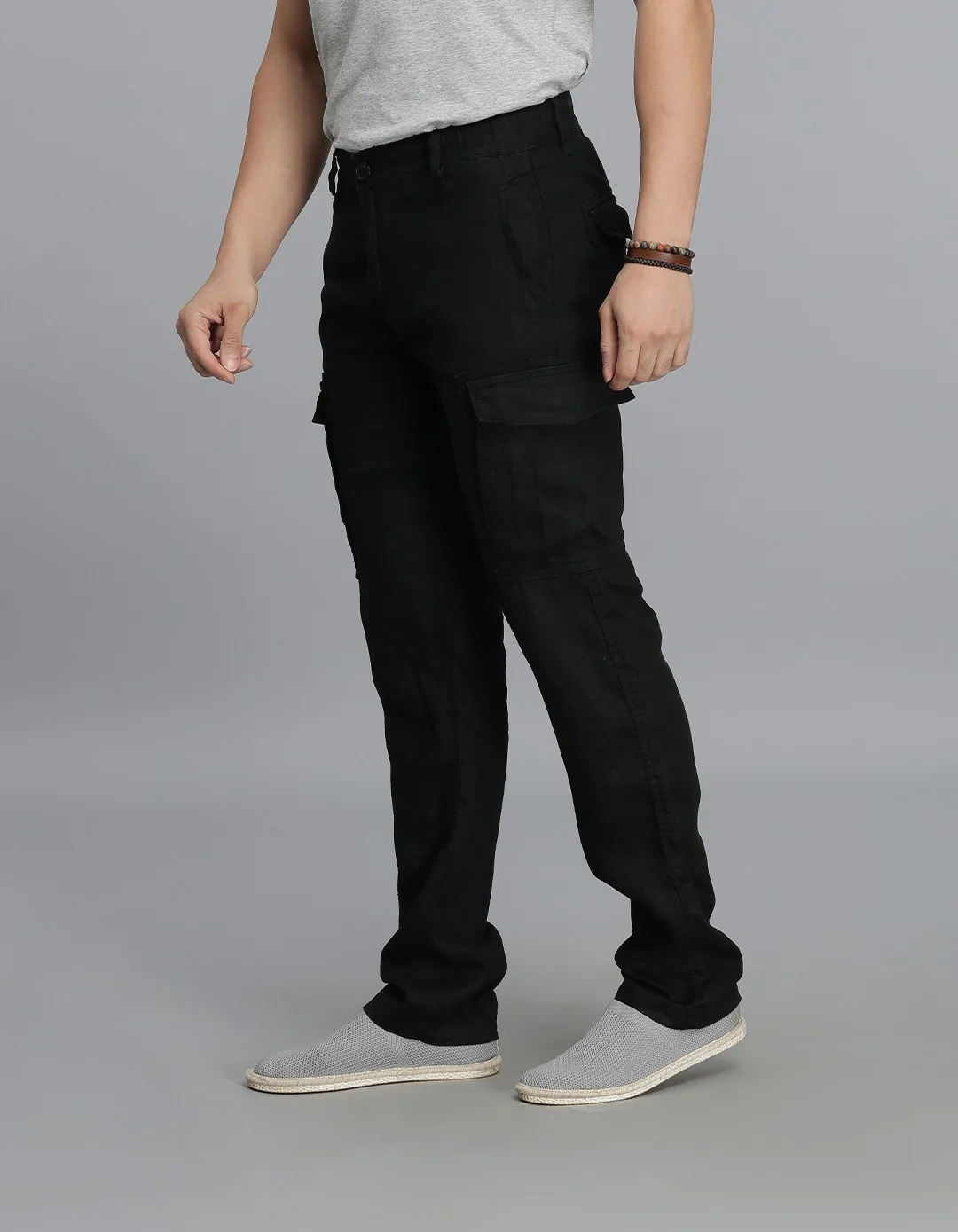 Black 100% Linen Cargo Pant - Image 3