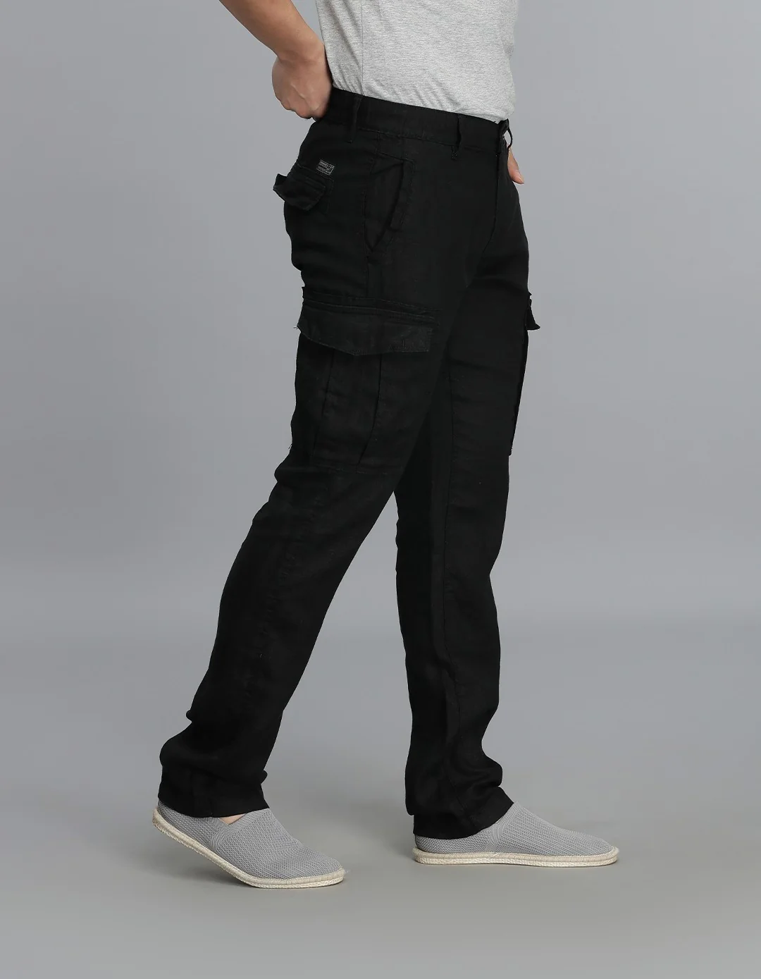 Black 100% Linen Cargo Pant - Image 4