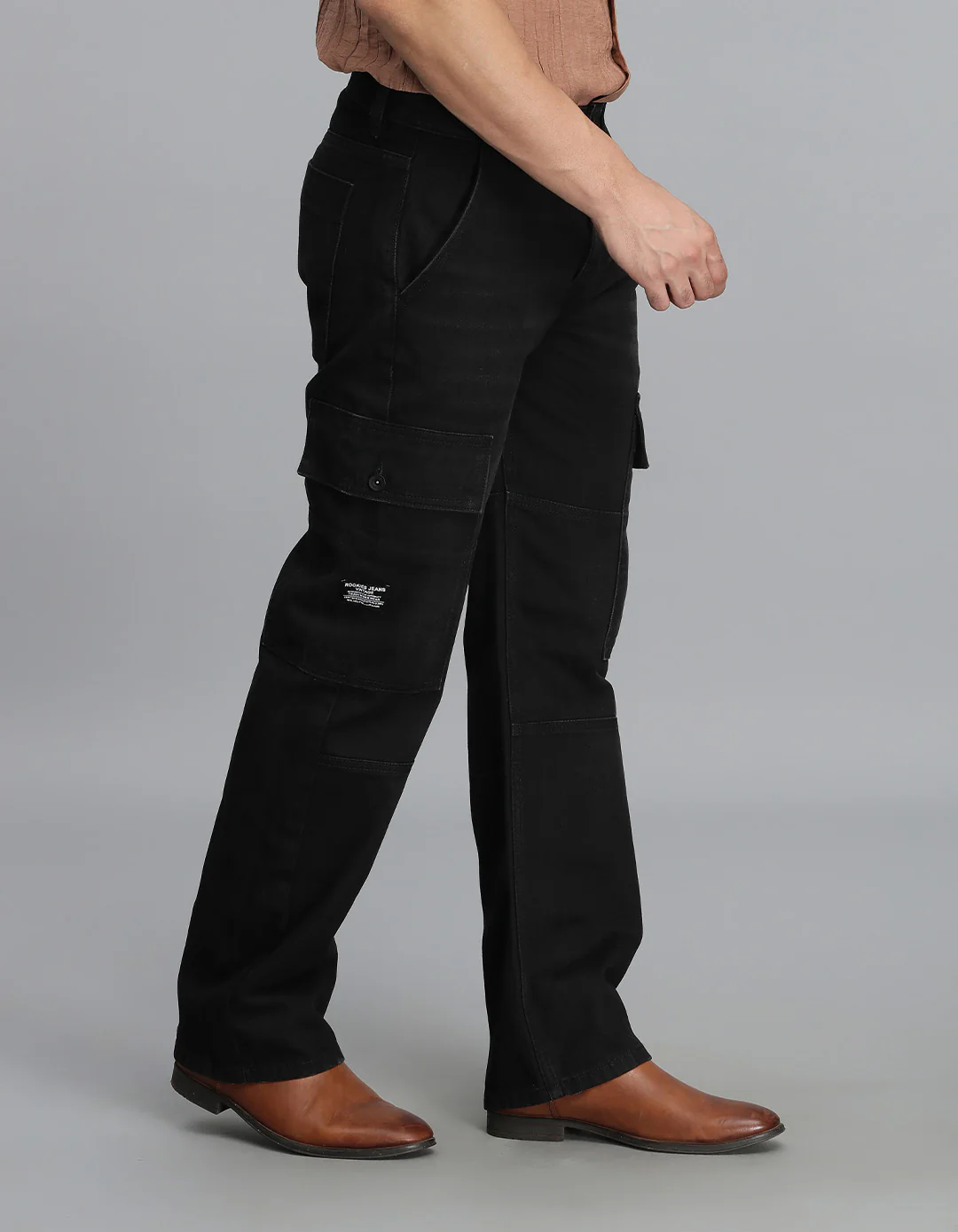 Black Loose Fit Denim Cargo Pant - Image 4