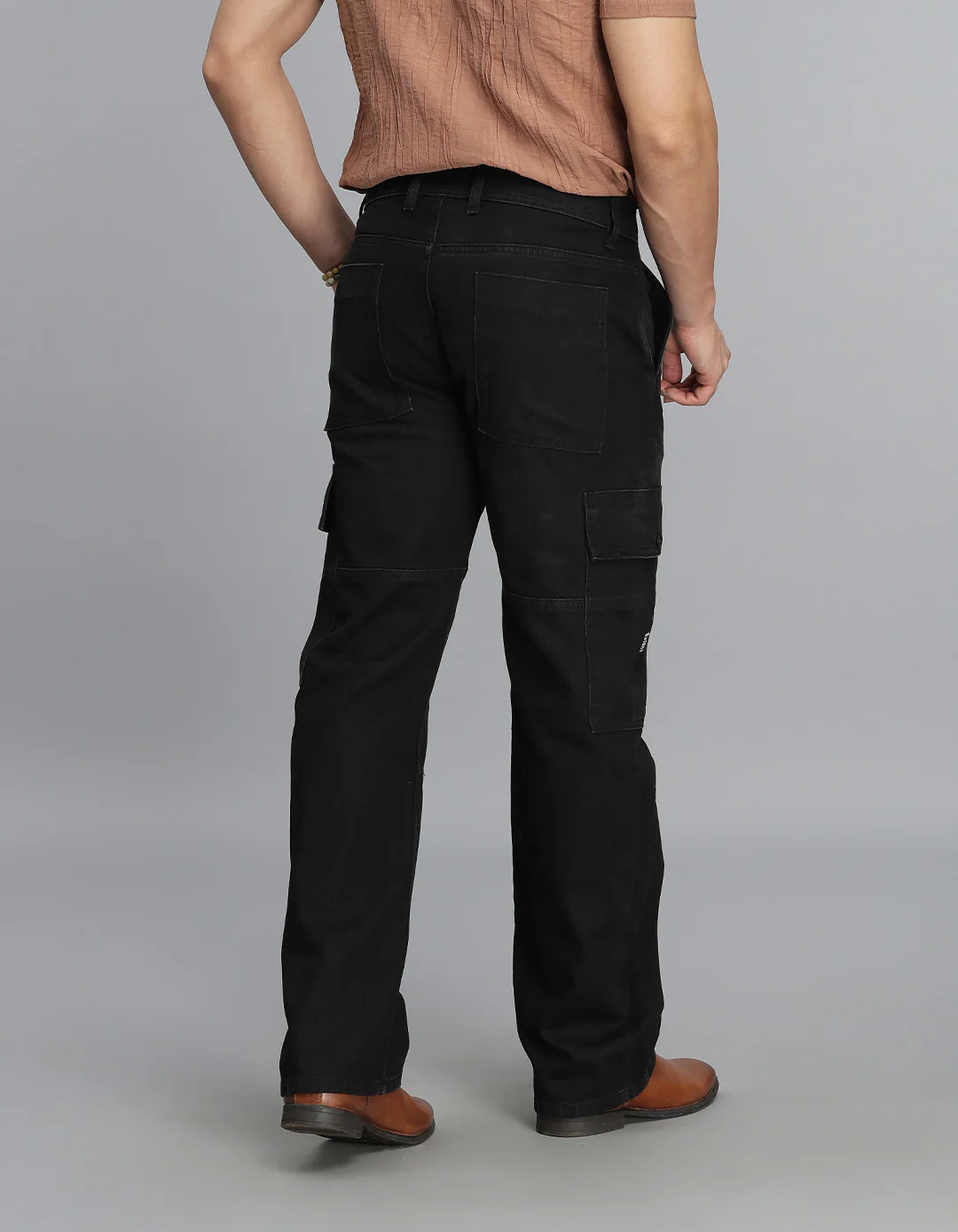Black Loose Fit Denim Cargo Pant - Image 5