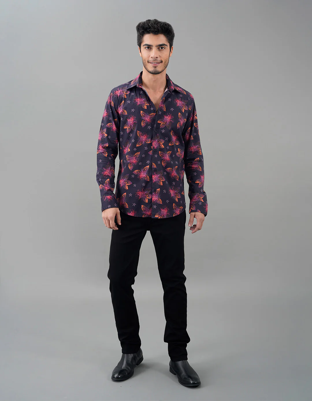Black Pink Full Sleeves Printed Shirt
