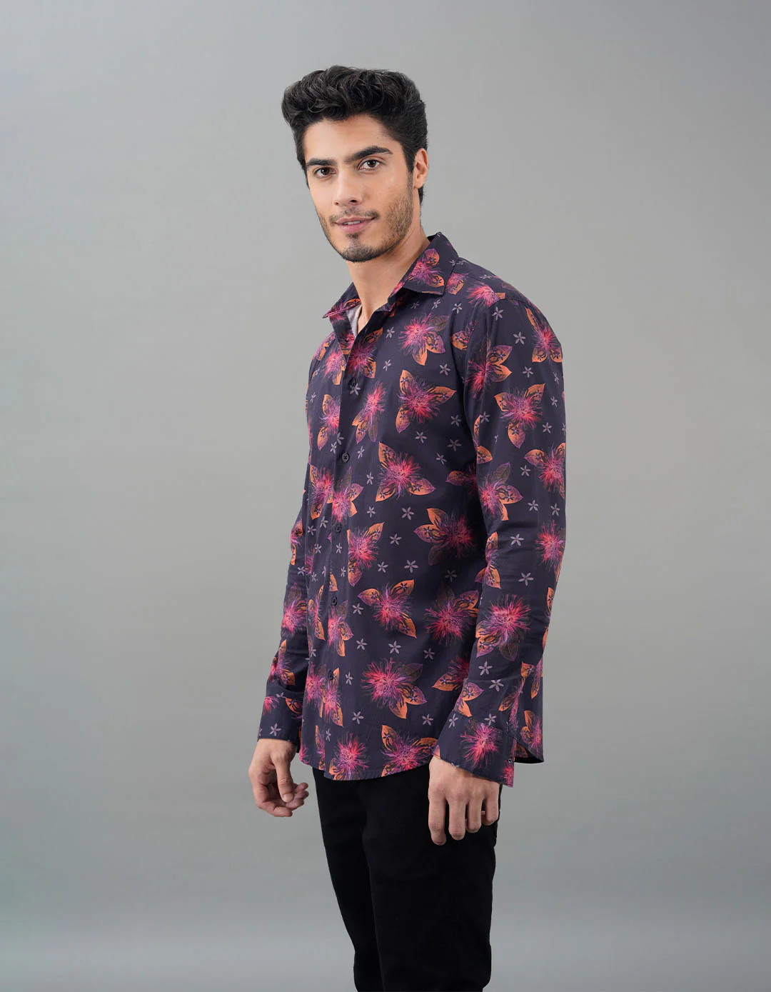 Black Pink Full Sleeves Printed Shirt - Image 2
