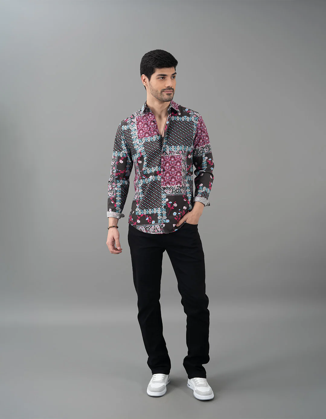 Black Pink Full Sleeves Printed Shirt - Image 3