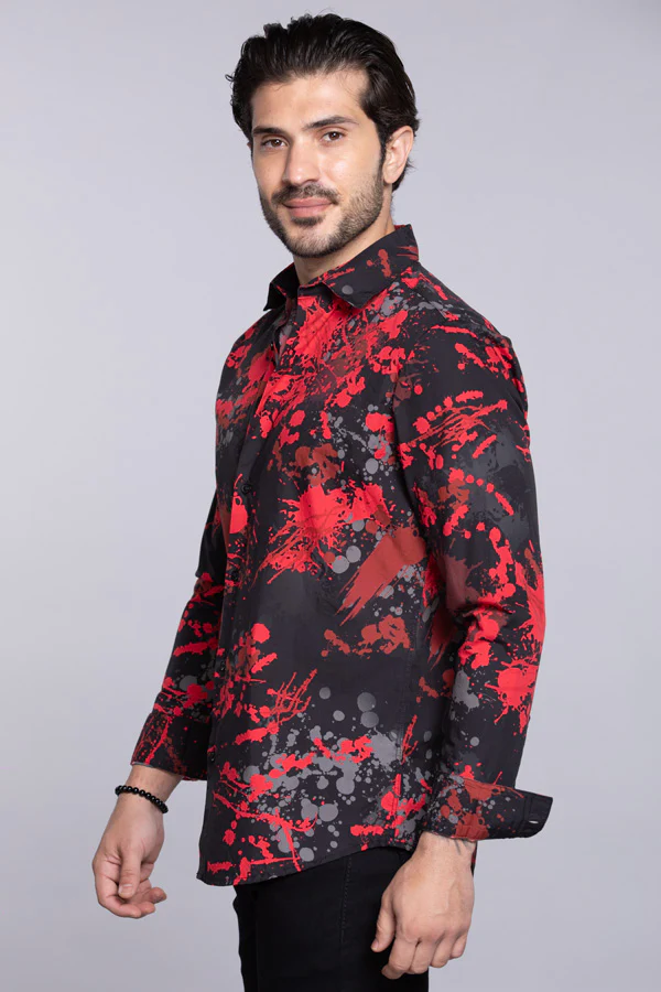 Black Red Full Sleeves Printed Shirt - Image 3
