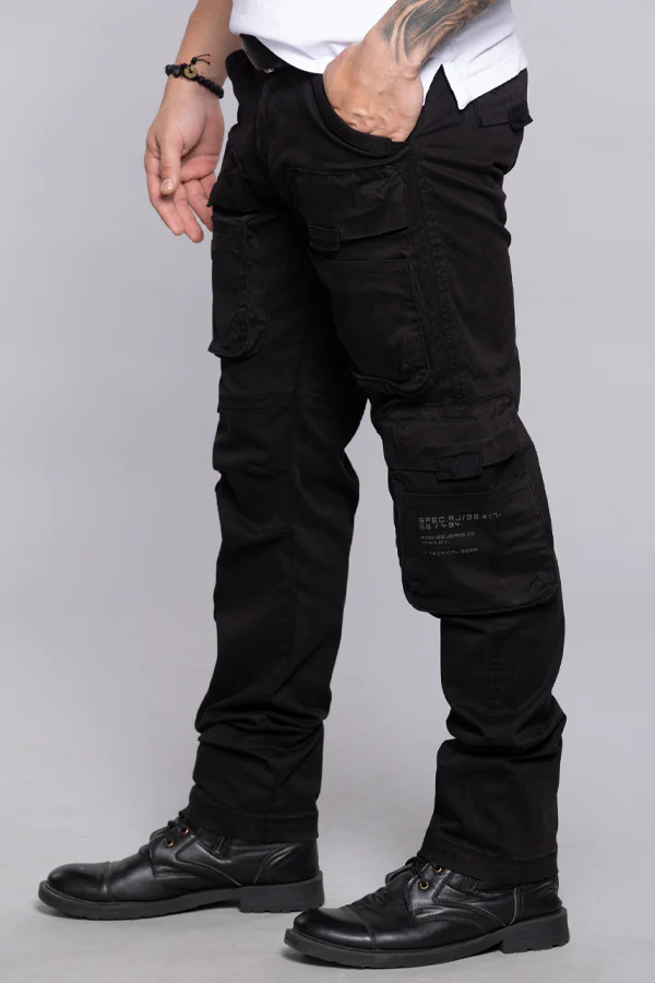 Black Regular Fit Cargo Pant - Image 3