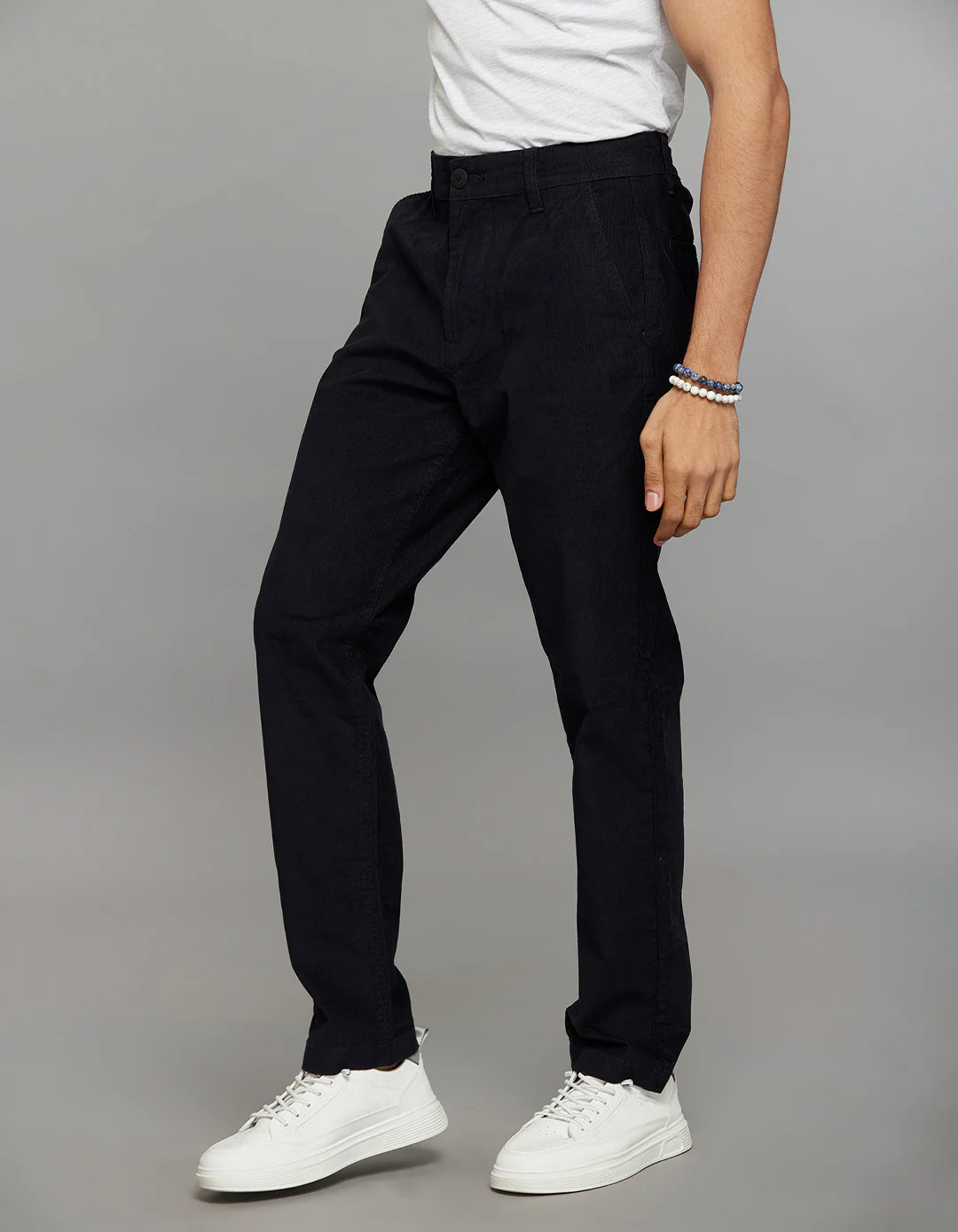 Black Regular Straight Fit Corduroy Chino - Image 4