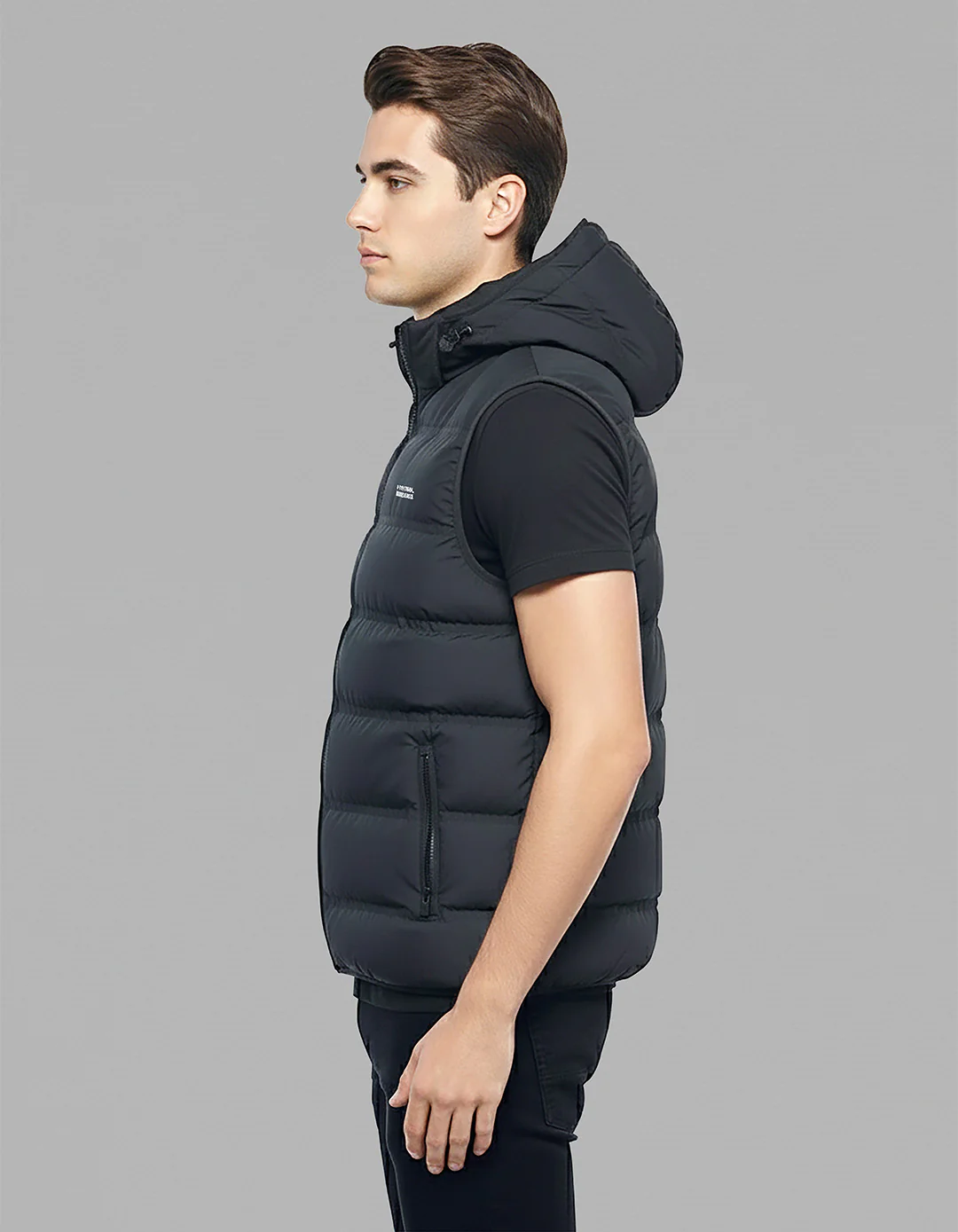 Black Sleeveless Hoodie Puffer Jacket - Image 4