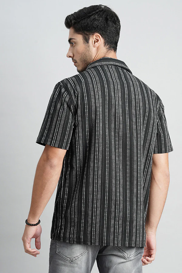 Black White Half Sleeve Stripe Shirt - Image 4