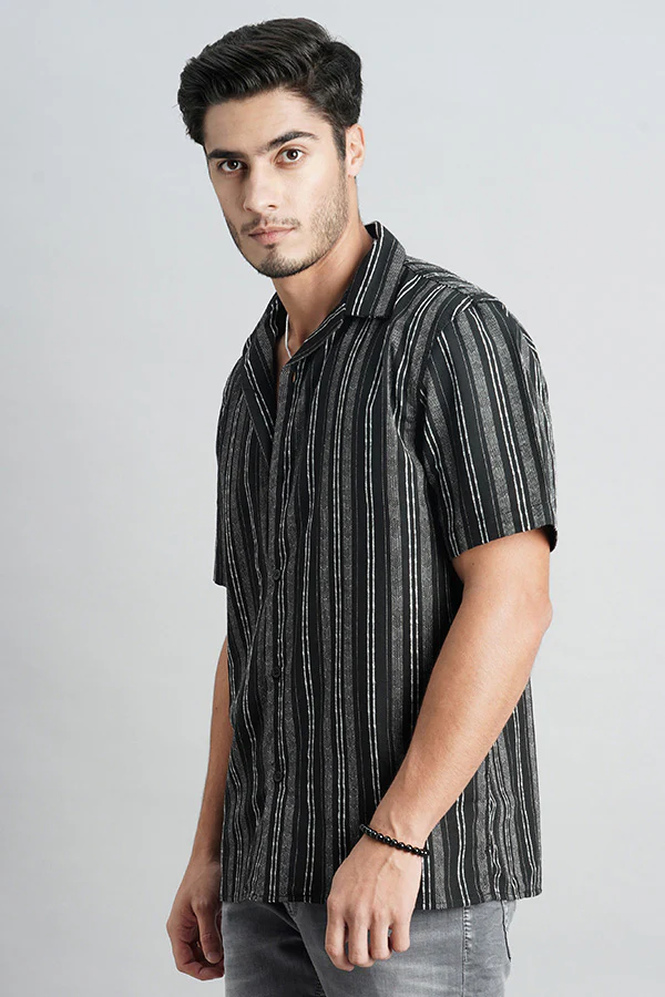 Black White Half Sleeve Stripe Shirt - Image 5