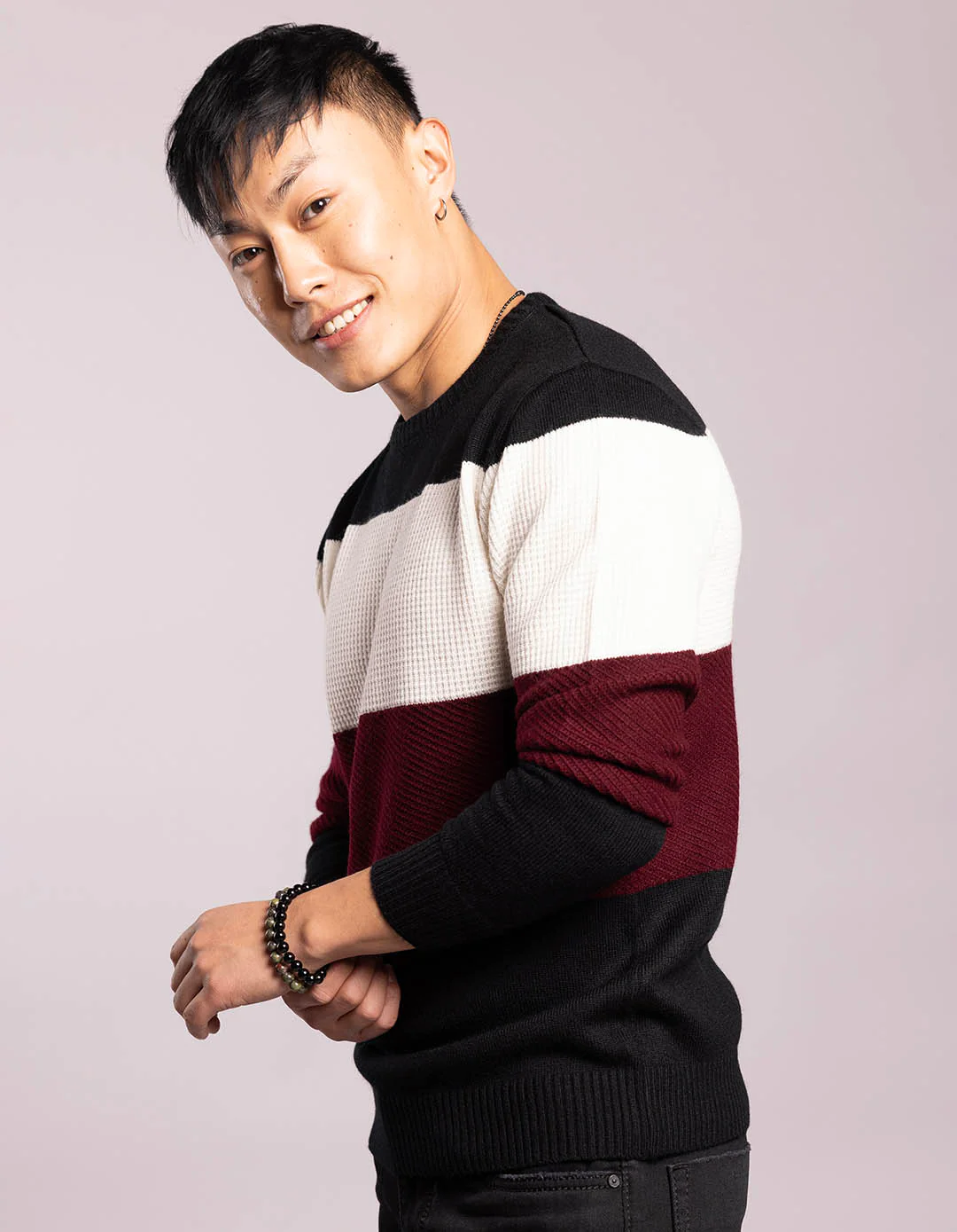 Black White Round Neck Flatknit Tee - Image 3