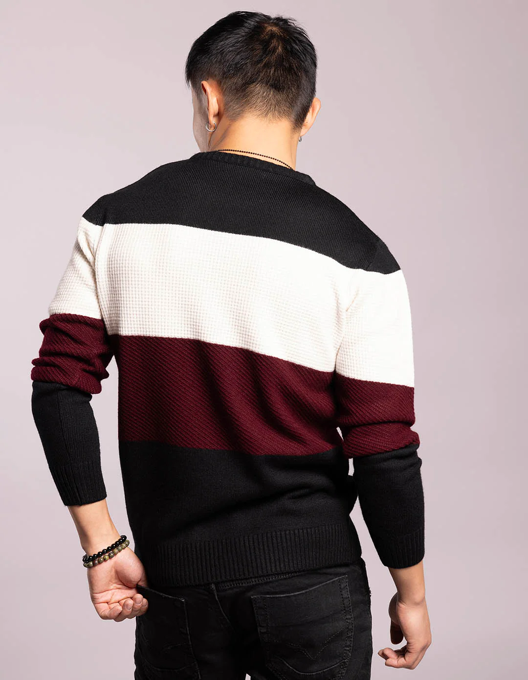 Black White Round Neck Flatknit Tee - Image 4
