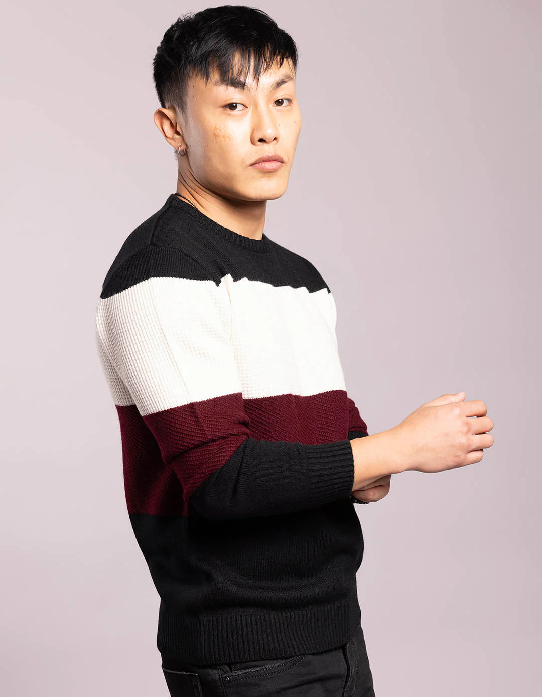 Black White Round Neck Flatknit Tee - Image 5