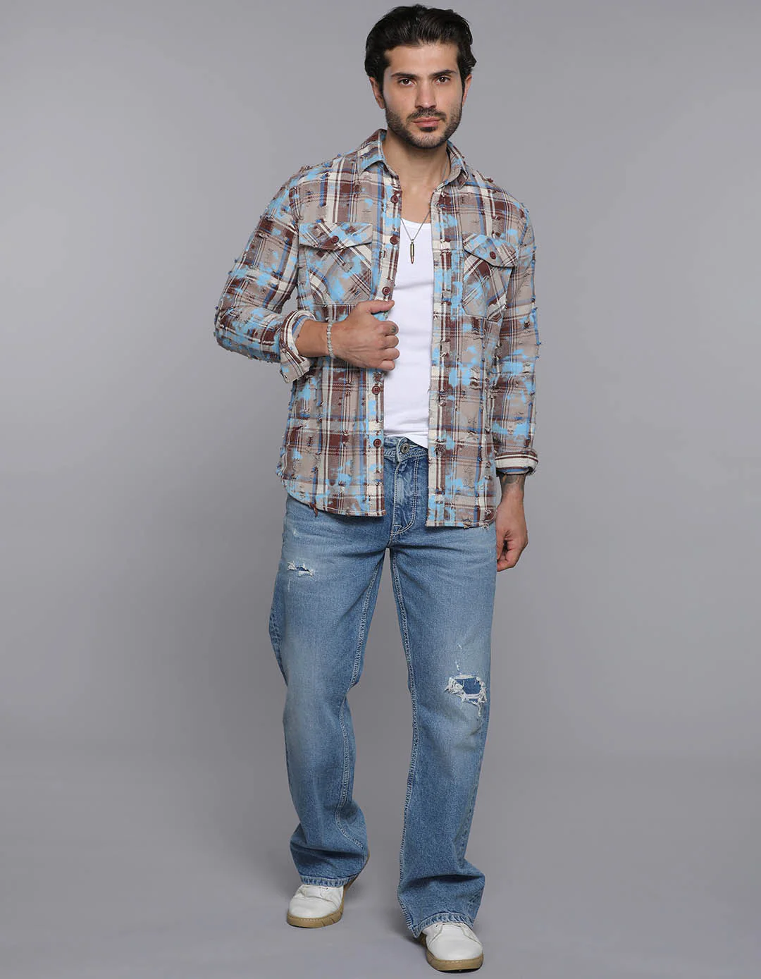 Blue Full Sleeves Check Shirt - Image 2